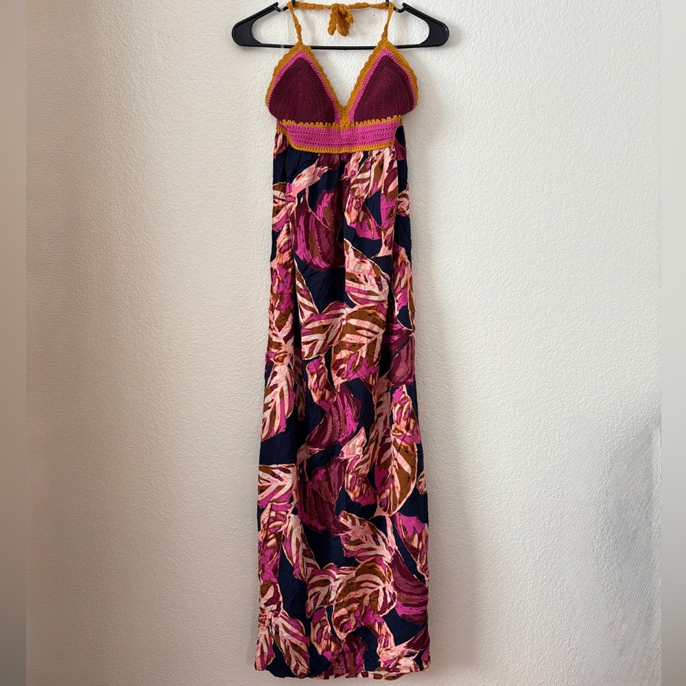NEW Boho Crochet Halter Maxi Dress Small